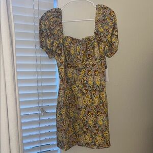 Astr Floral Mini Dress - Yellow and Brown
